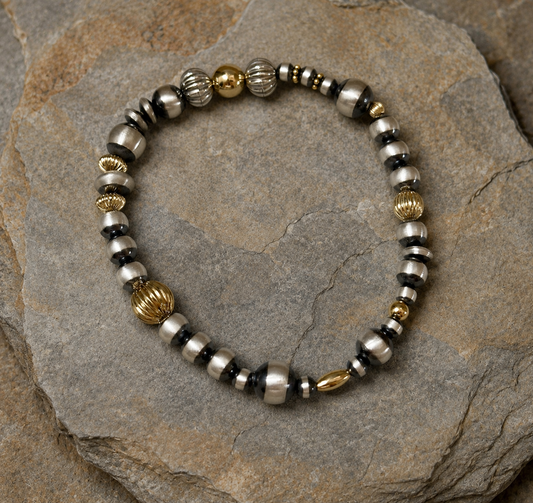 Handcrafted Gold Plated Silver & Sterling Silver Pearl Beaded Bracelet