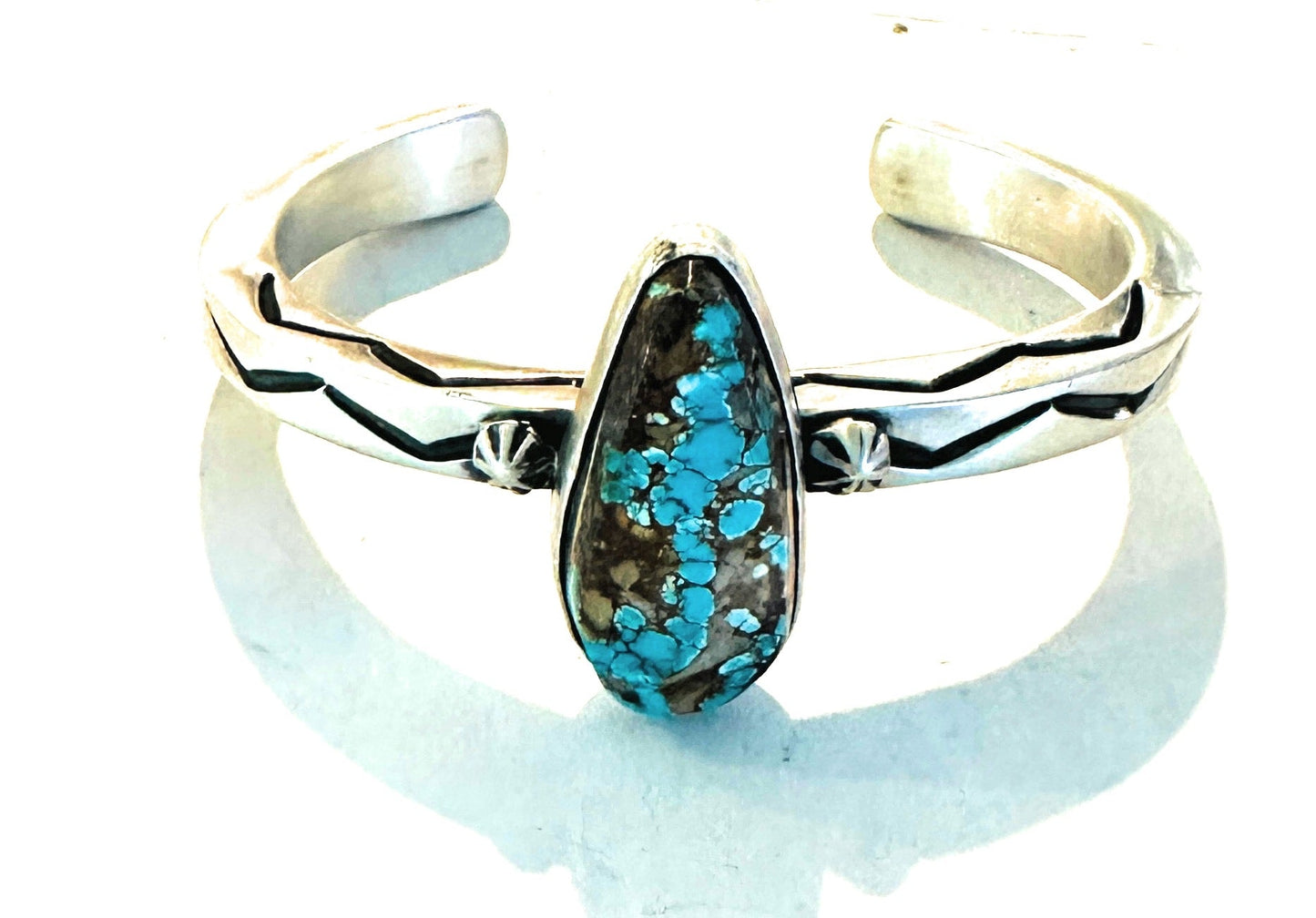 Navajo Sterling Silver & Number 8 Turquoise Cuff Bracelet Signed