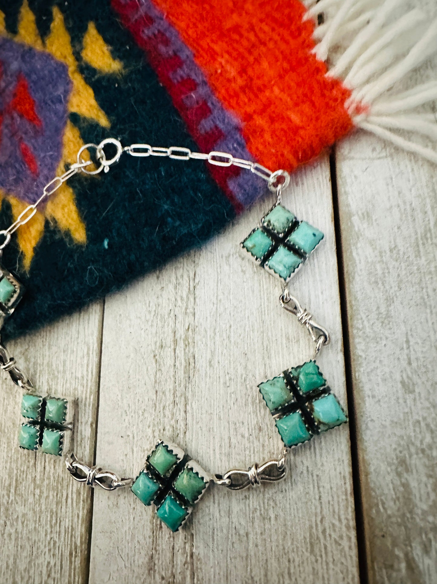 Handcrafted Turquoise & Sterling Silver Link Bracelet by Julia Etsitty