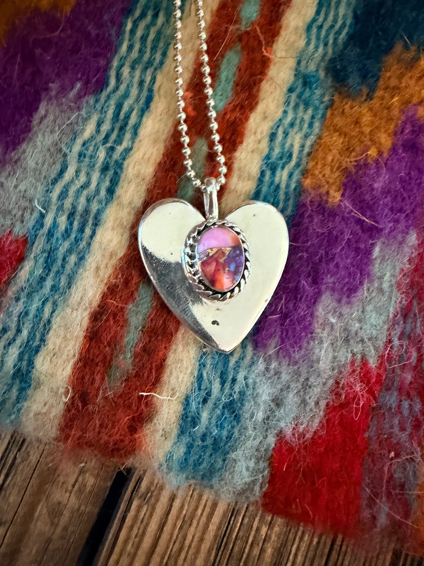 Handcrafted Sterling Silver & Pink Dream Mojave Heart Pendant by Joseph Martinez