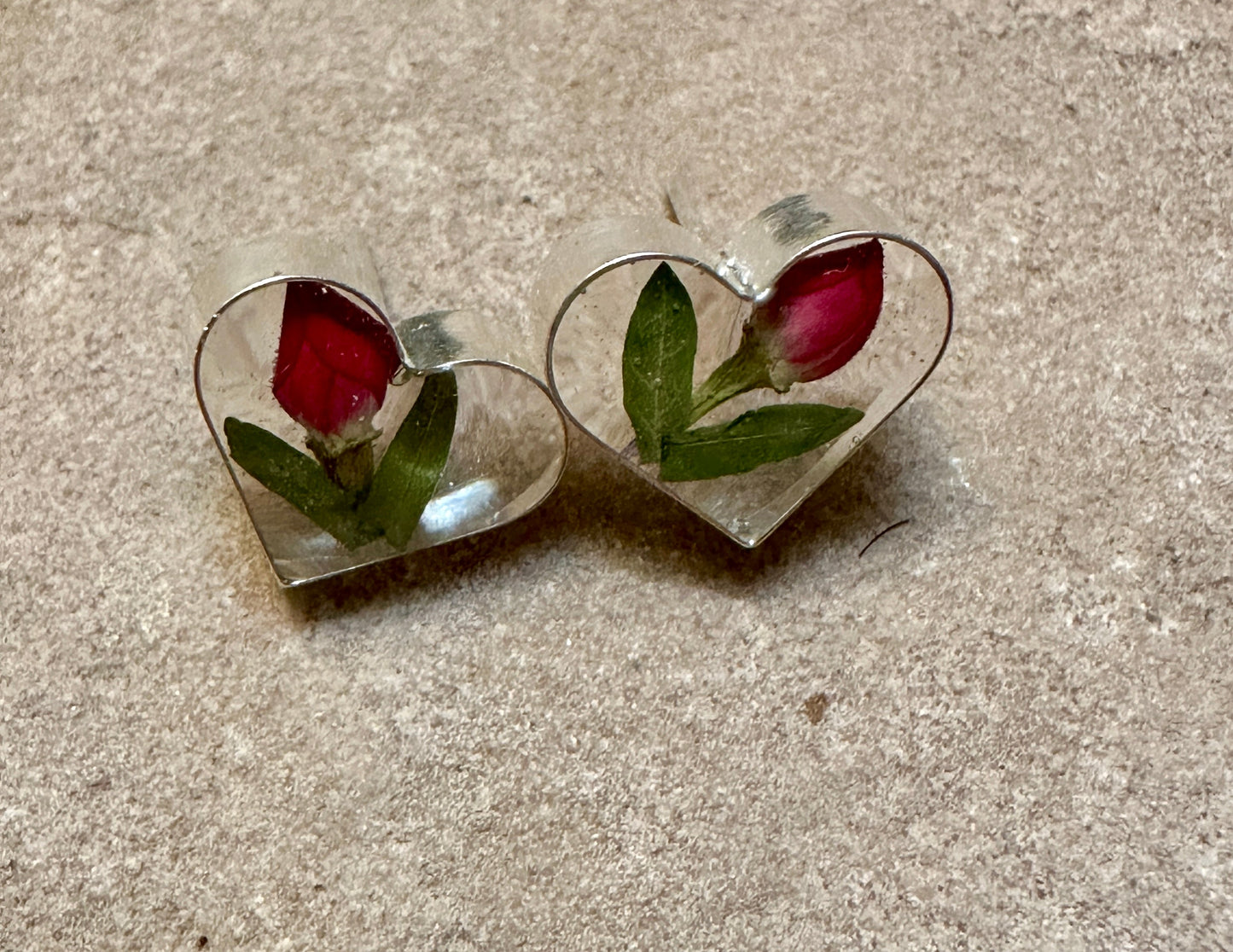 Primavera Rosebud Sterling Silver Earrings Heart on Post
