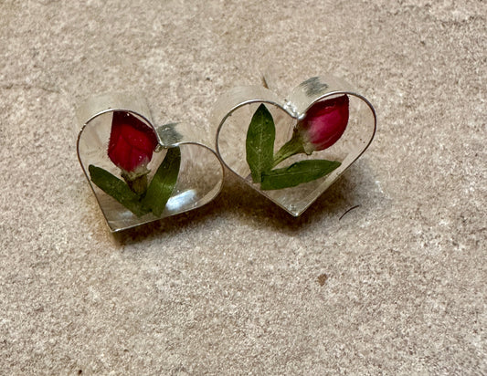 Primavera Rosebud Sterling Silver Earrings Heart on Post