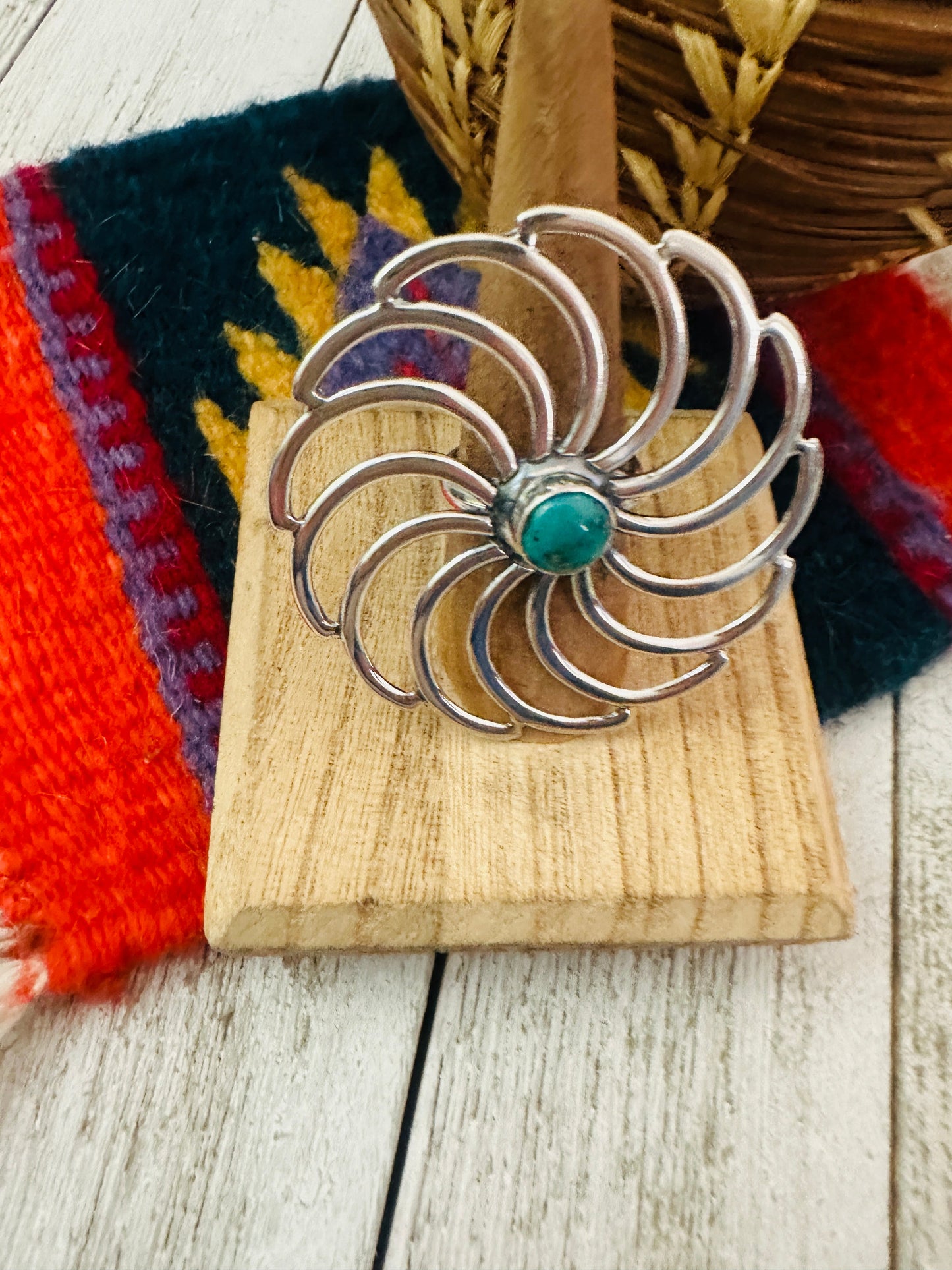 Handcrafted Sterling Silver & Turquoise Adjustable Flower Ring