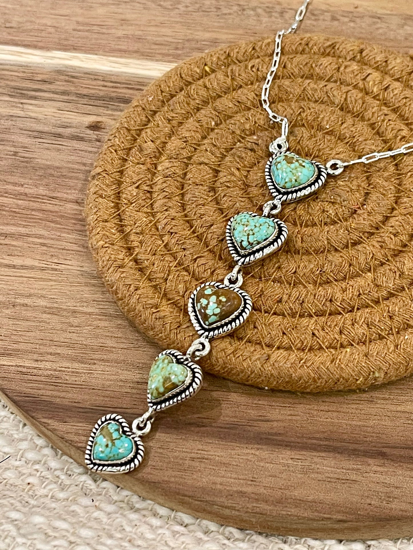 Handmade Sterling Silver Number 8 Turquoise Heart Drop Necklace with Signed Nizhoni