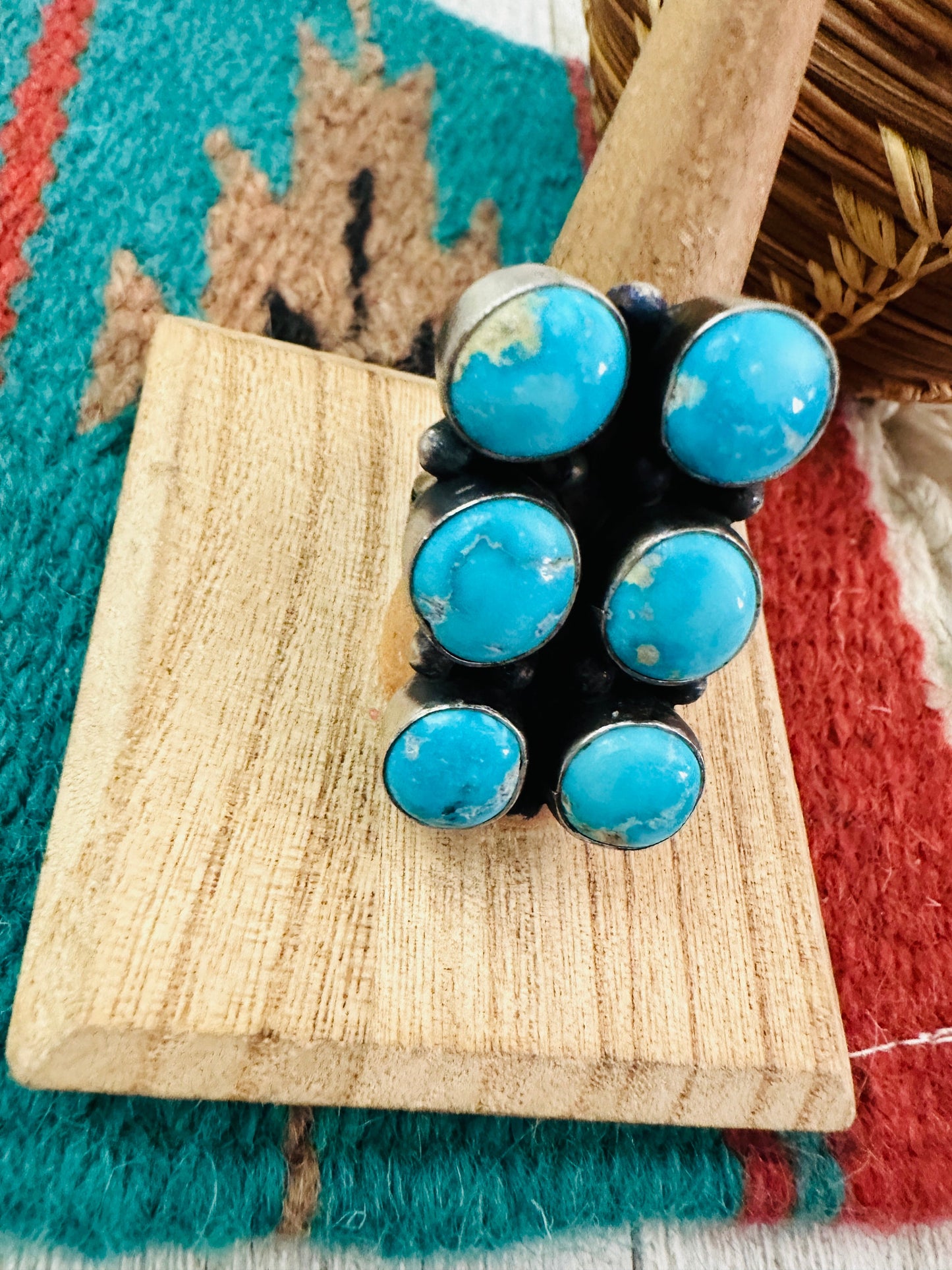 Handcrafted Kingman Turquoise & Sterling Silver Ring Size 8.5