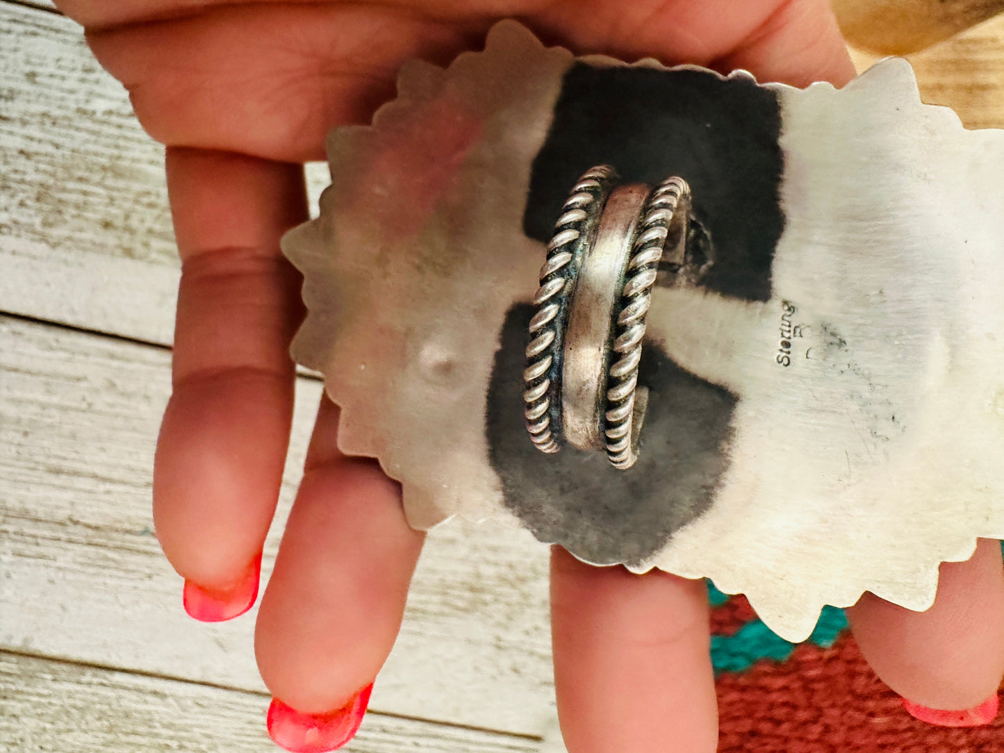 Handcrafted Sterling Silver, Turquoise & Mother of Pearl Cluster Ring Size 8.5