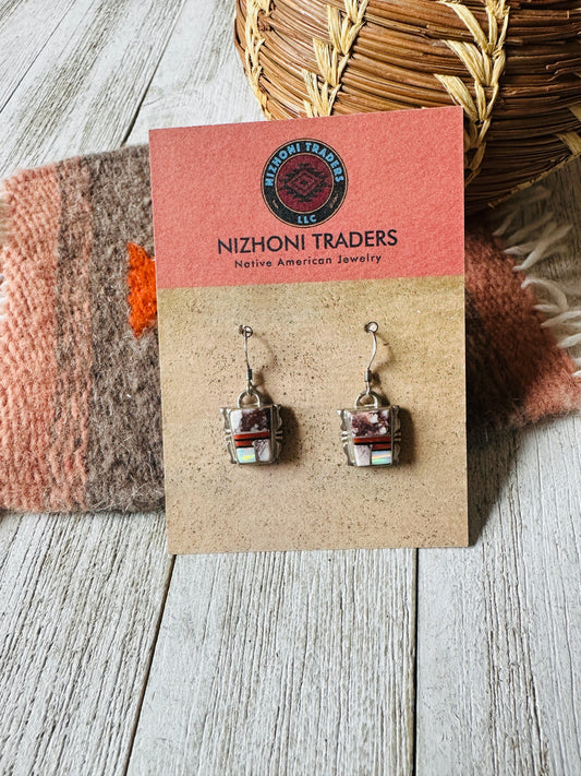Handcrafted Sterling Silver & Multi Stone Inlay Dangle Earrings