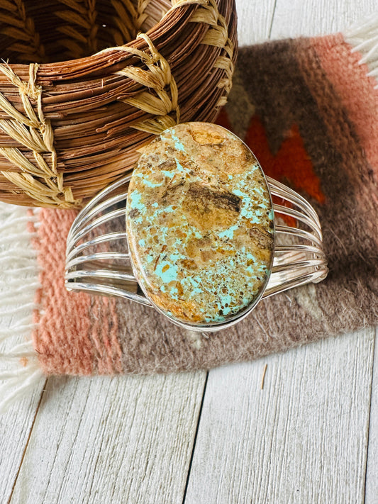 Handcrafted Sterling Silver & Number 8 Turquoise Cuff Bracelet