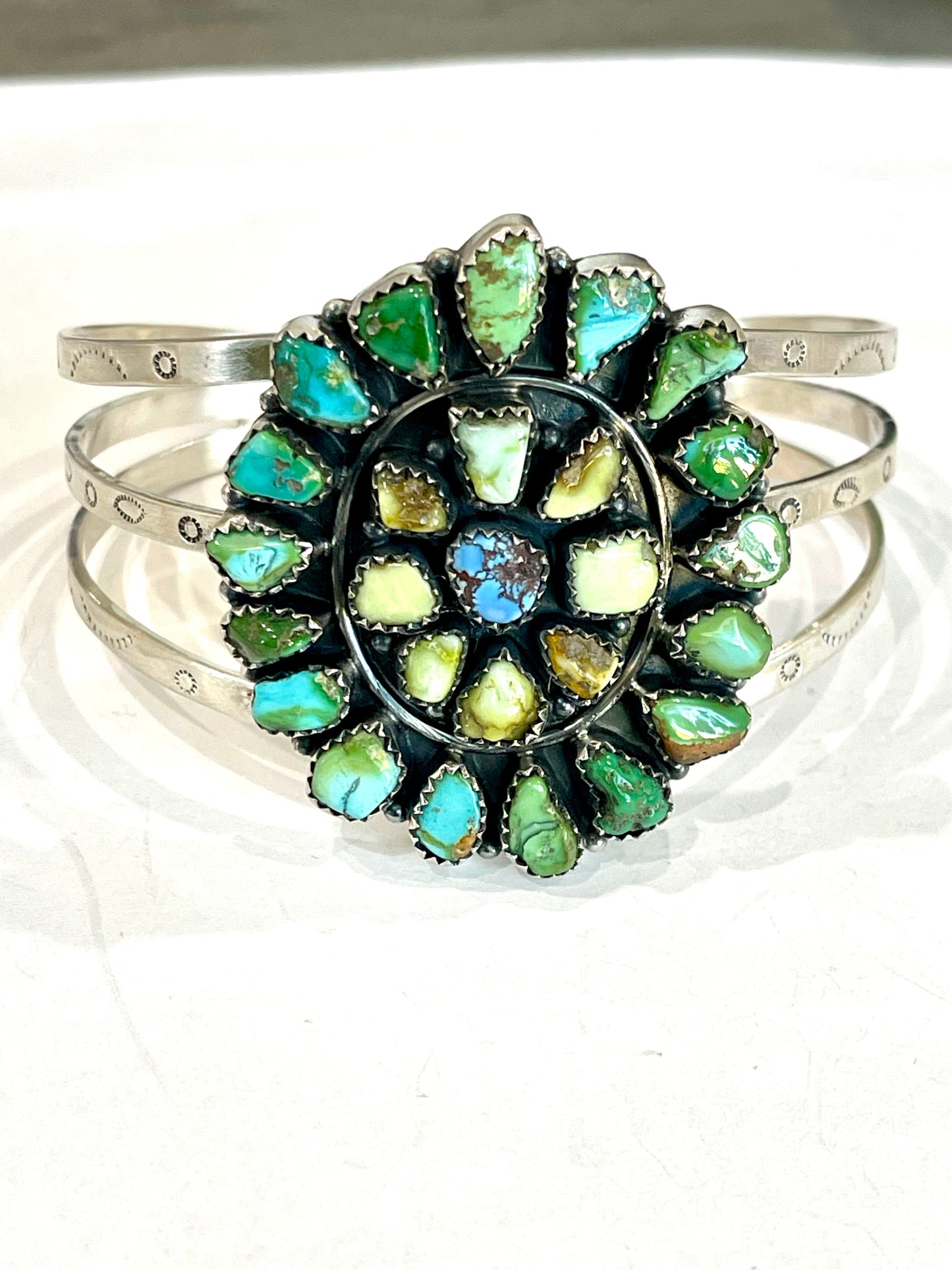 Beautiful Handmade Sterling Silver, Turquoise Multi Stone Cuff