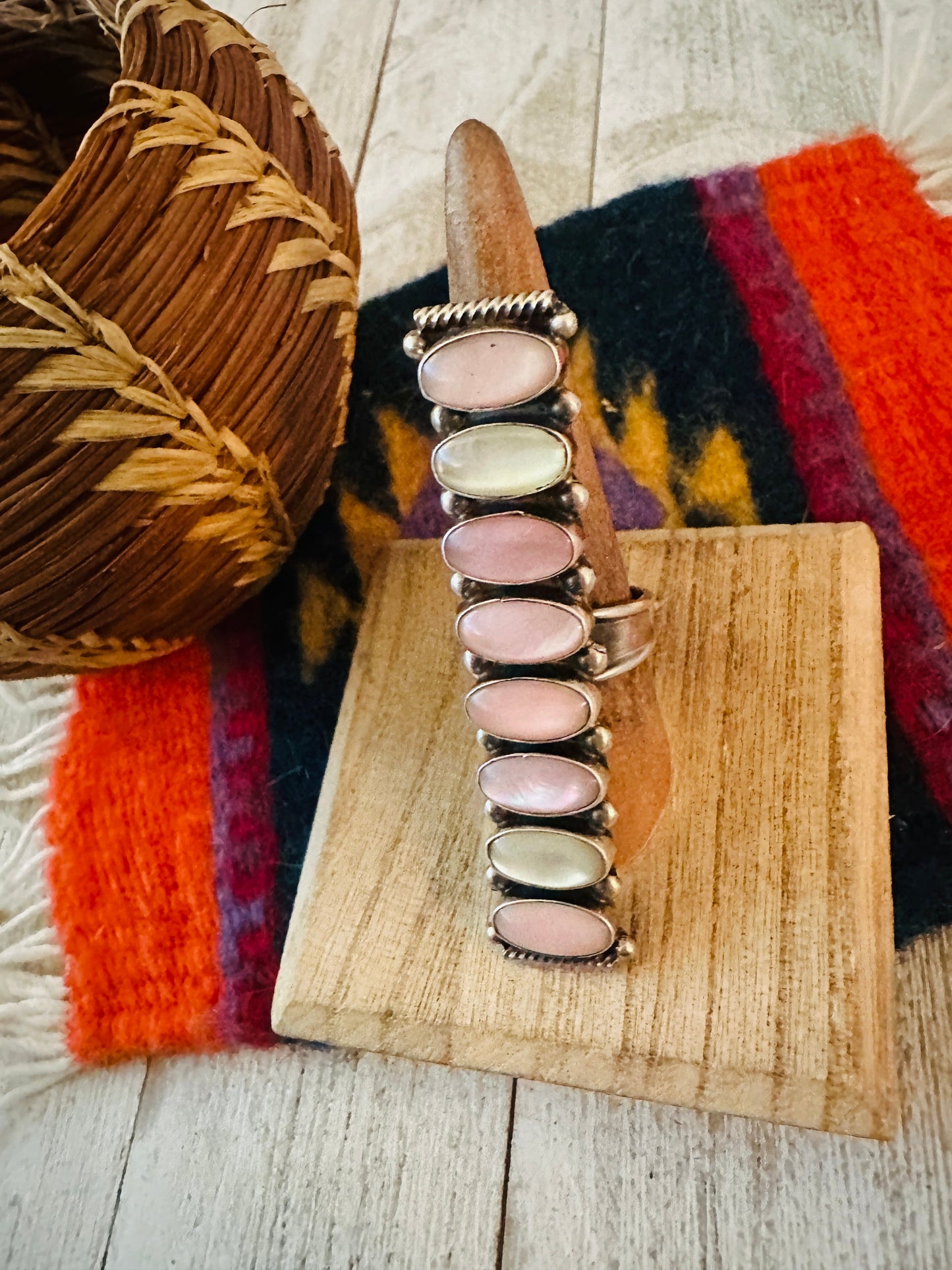 Handcrafted Mother of Pearl & Sterling Silver Adjustable Ring by Jacqueline Silver