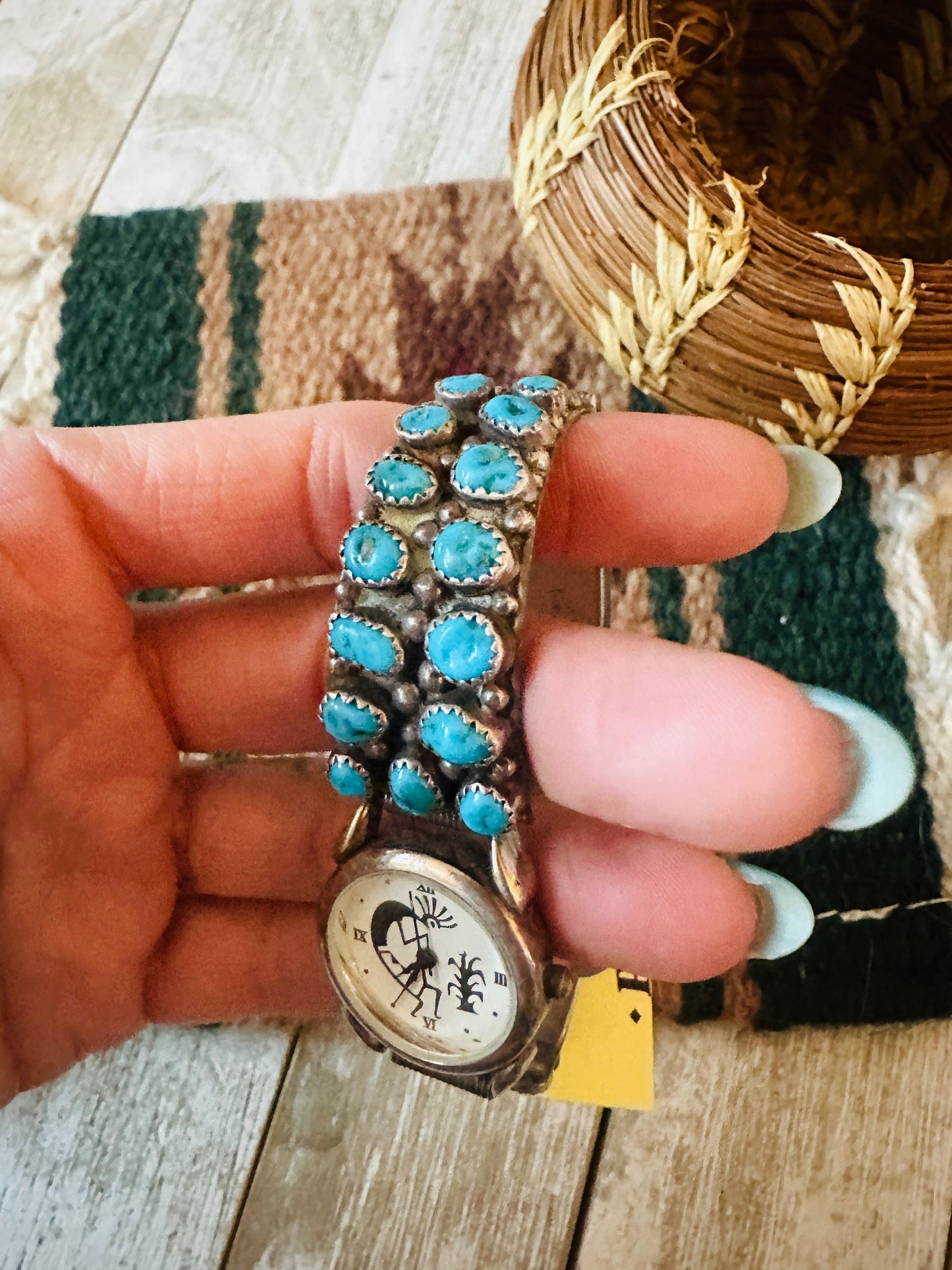 Old Pawn Vintage Handcrafted Turquoise & Sterling Silver Watch-