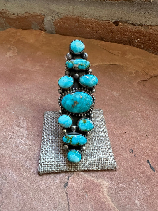 Handcrafted Blue BirdTurquoise & Sterling Silver Ring Size 8.5 Signed
