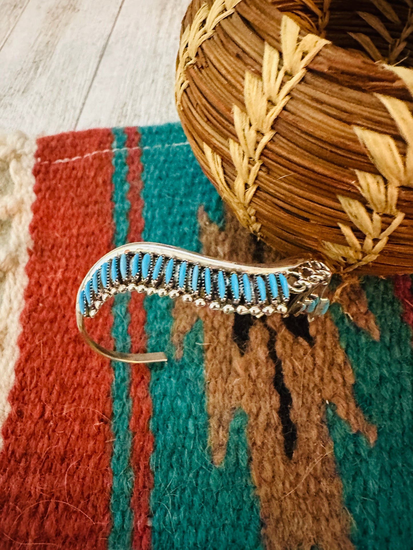 Handcrafted Sterling Silver & Turquoise Needlepoint Cuff Bracelet
