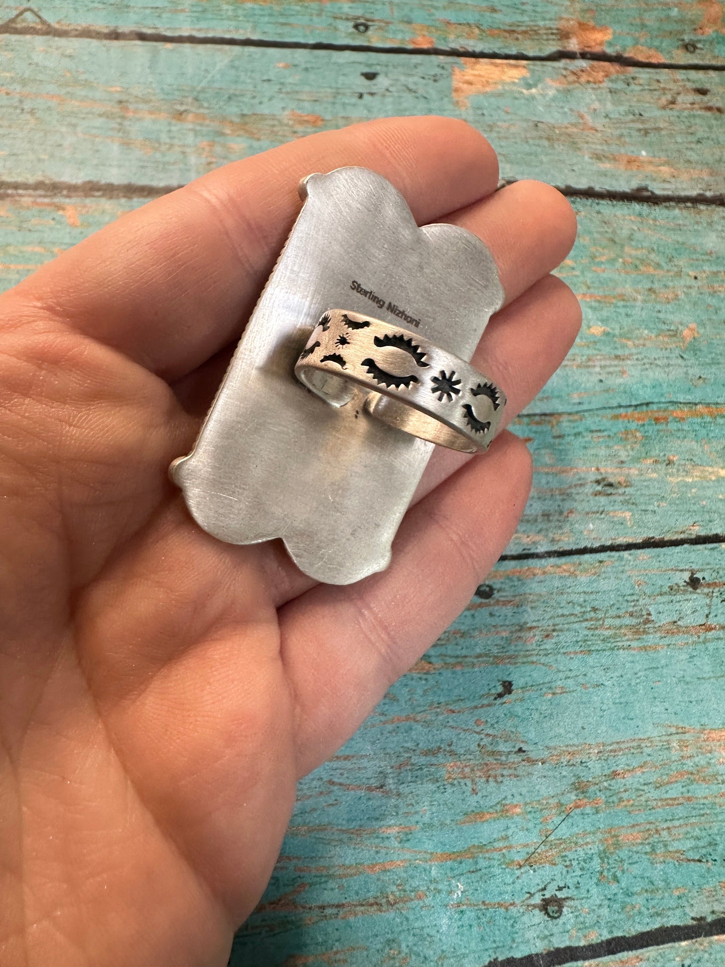 Handmade White Buffalo & Sterling Silver Adjustable Double Row Ring