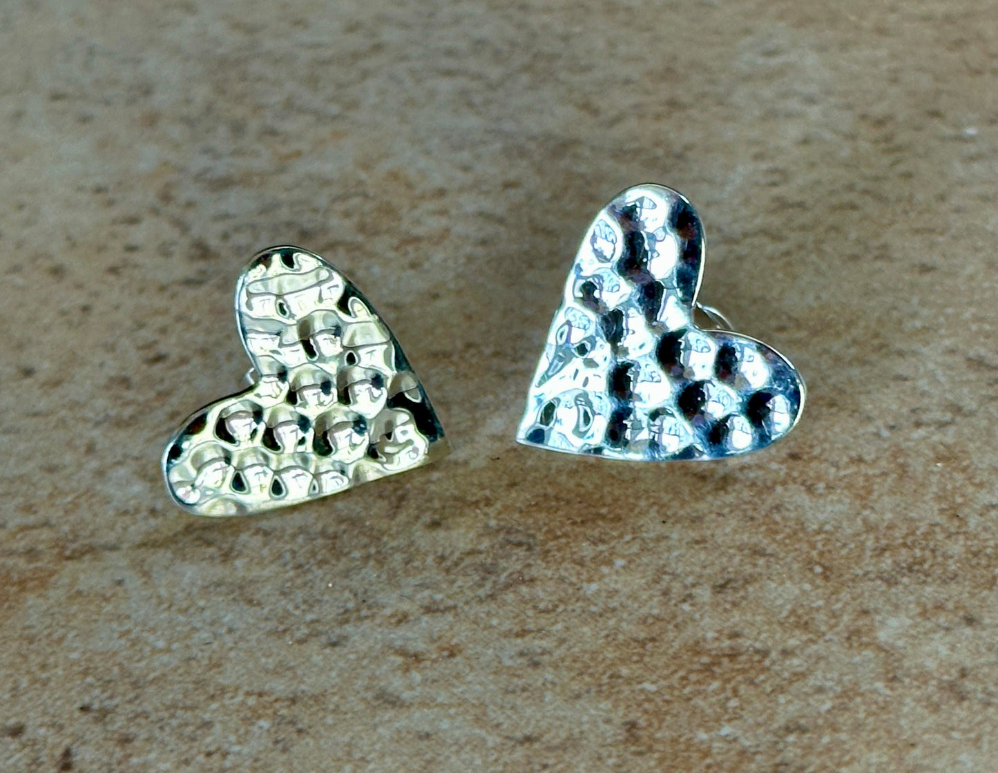 Hammered Heart Sterling Silver Earrings