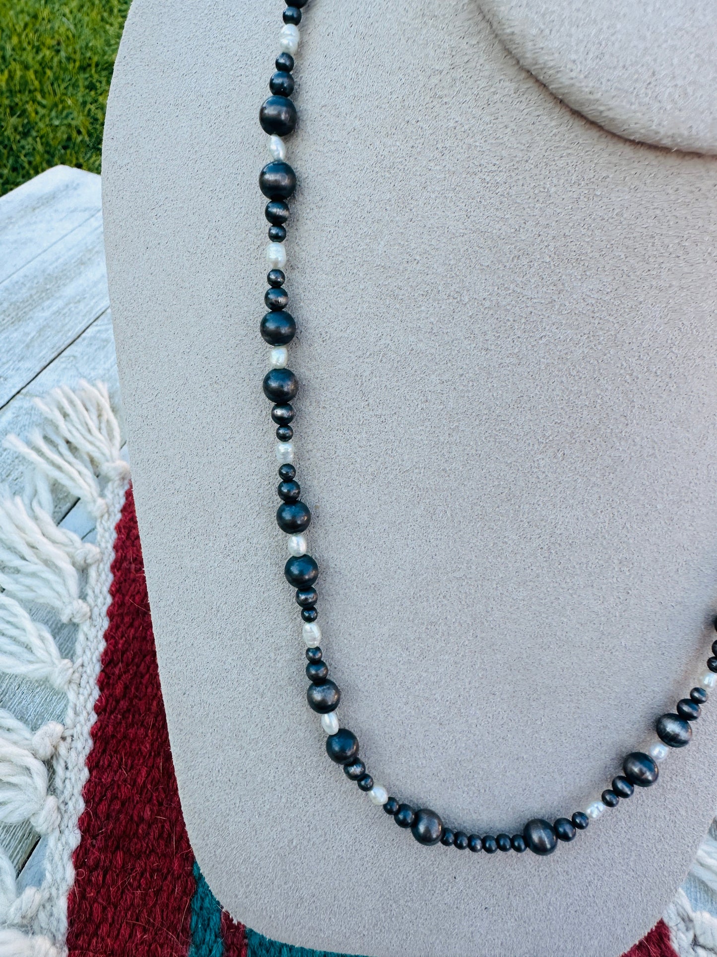 Handcrafted Sterling Silver Pearl & Freshwater Pearl 18” Beaded Necklace