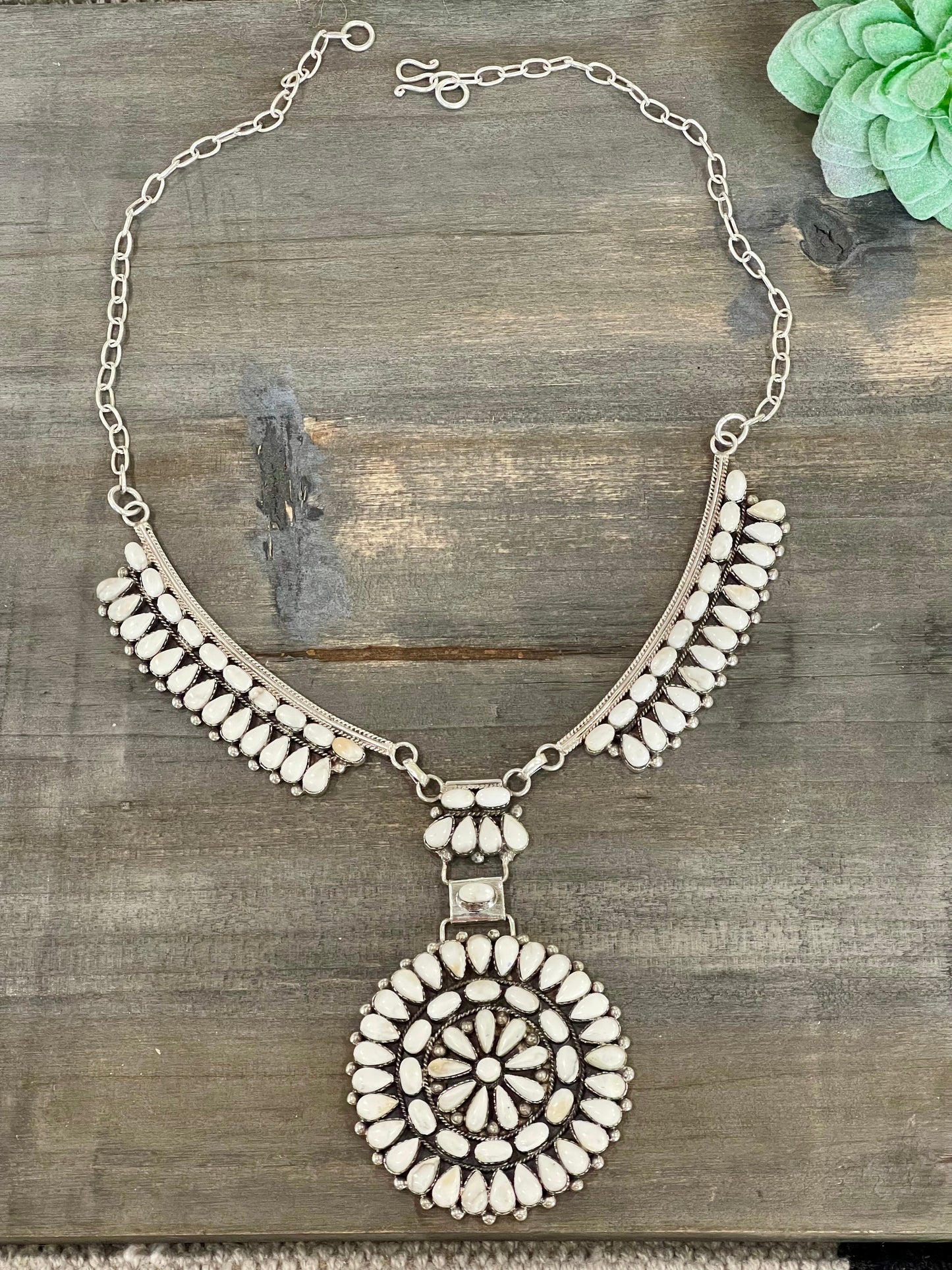 Handmade Sterling Silver & White Buffalo Necklace Signed Nizhoni