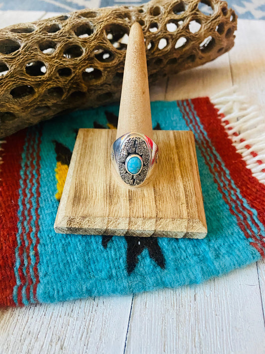 Handcrafted Kingman Turquoise & Sterling Silver Ring Size 12.5