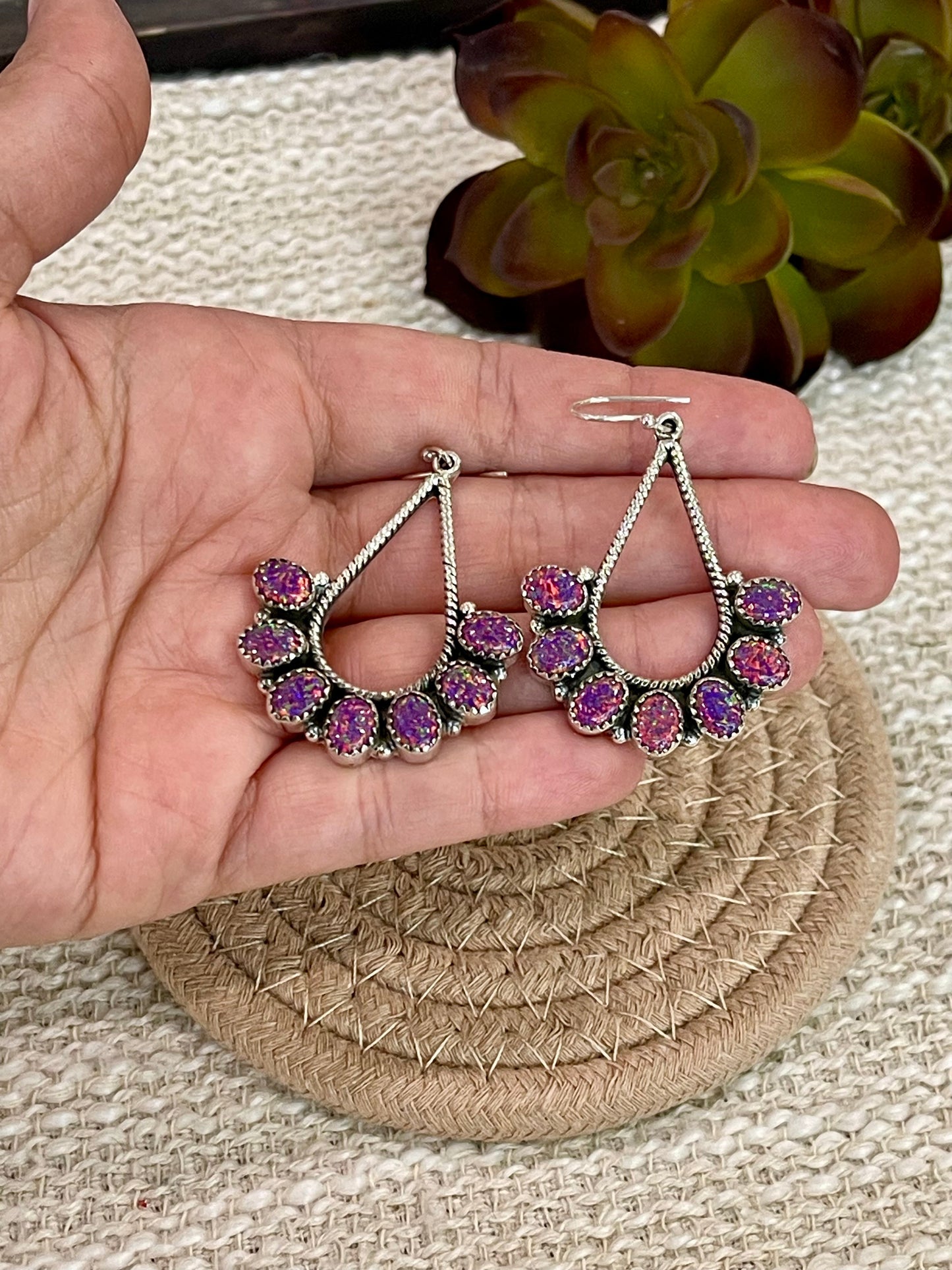 Handmade Pink Fire Opal & Sterling Silver Dangle Earrings