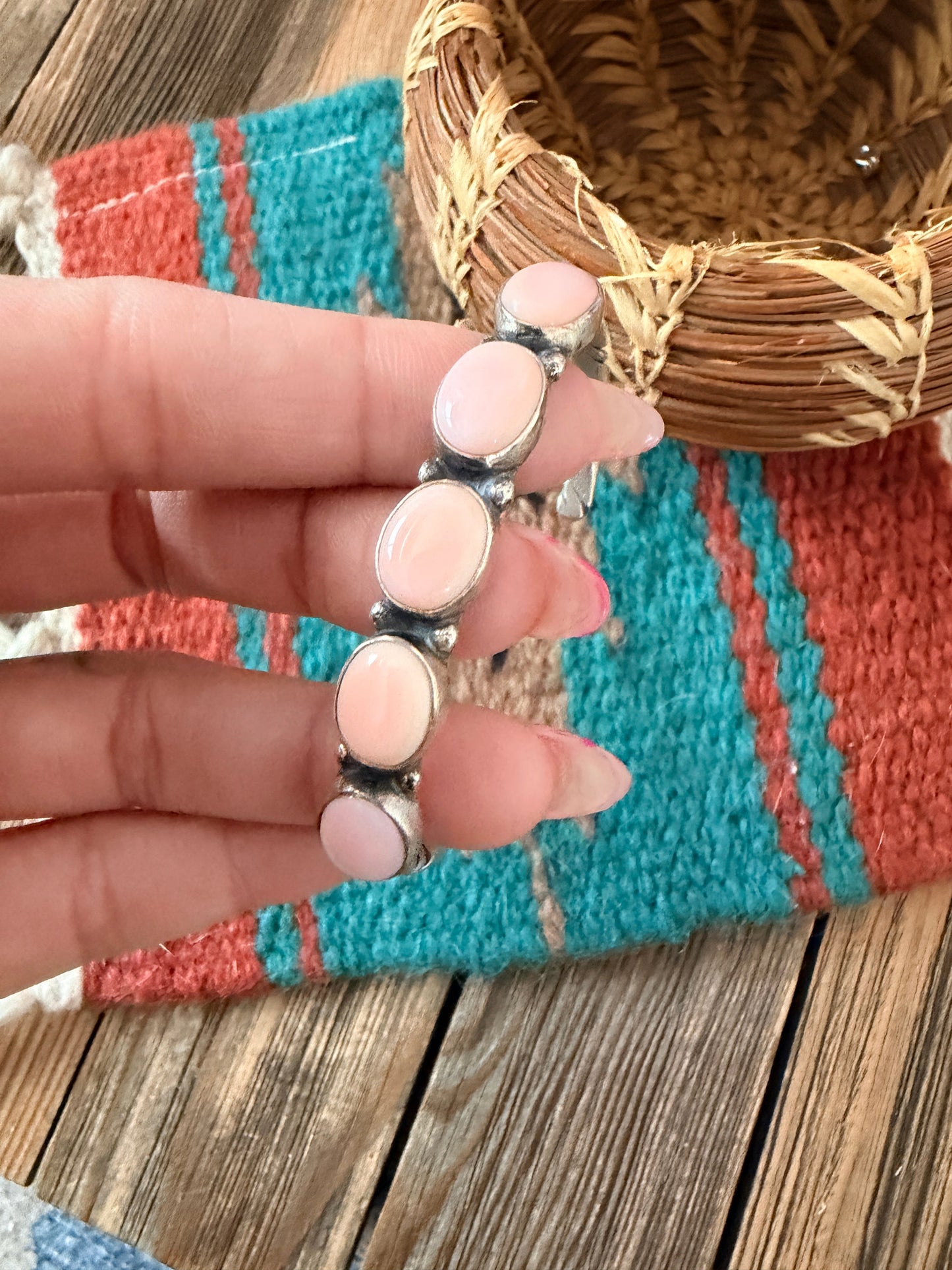 Handcrafted Queen Pink Conch & Sterling Silver Cuff Bracelet