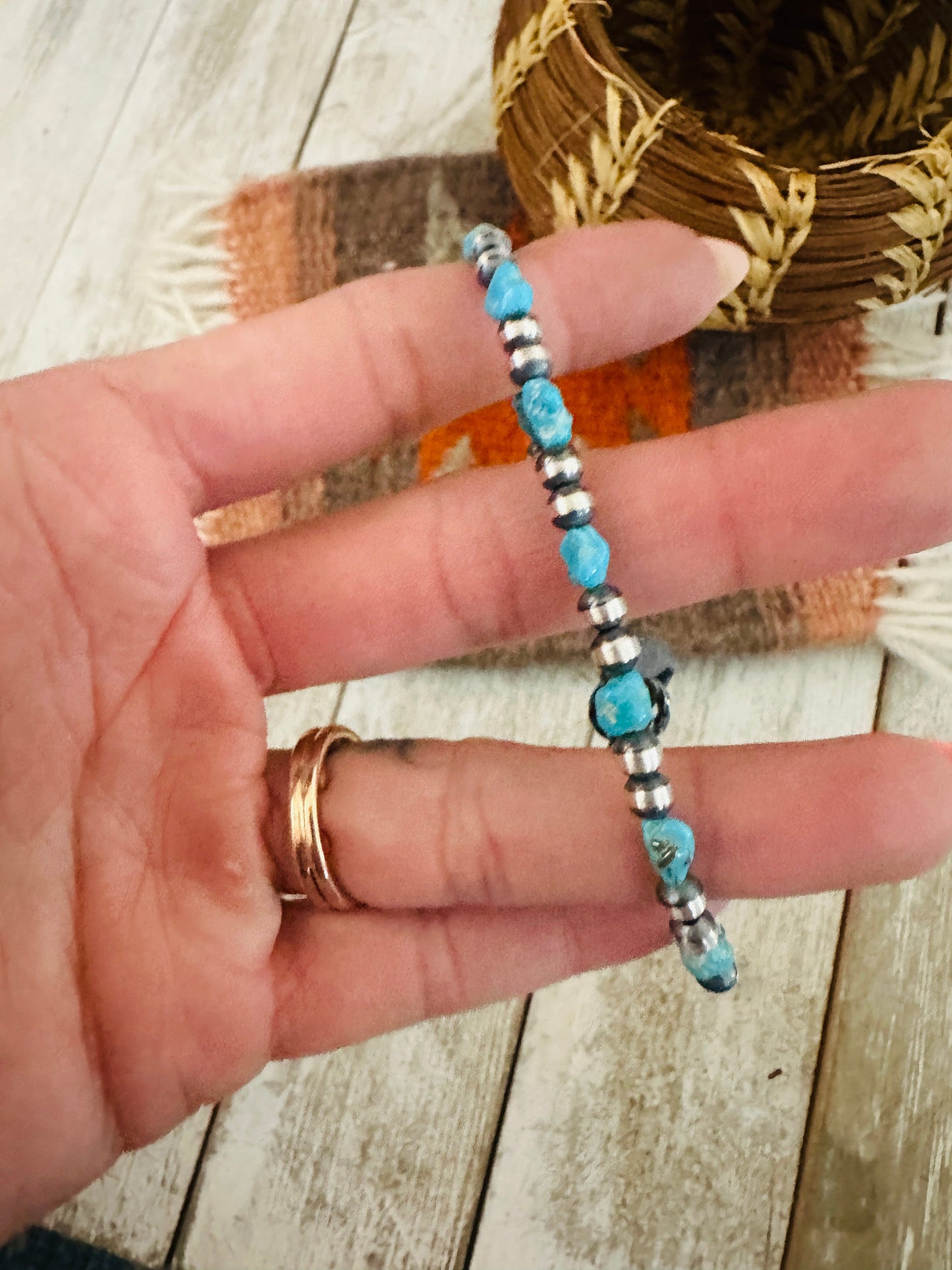 Handcrafted Sterling Silver Pearl & Turquoise Beaded Bracelet