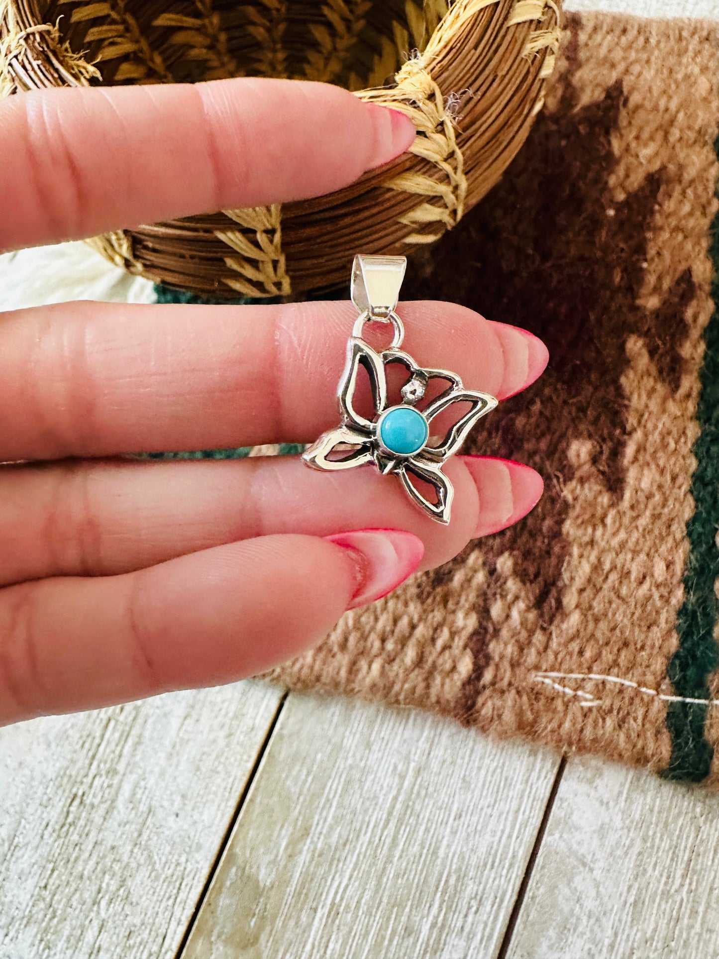 Handcrafted Turquoise & Sterling Silver Mini Butterfly Pendant