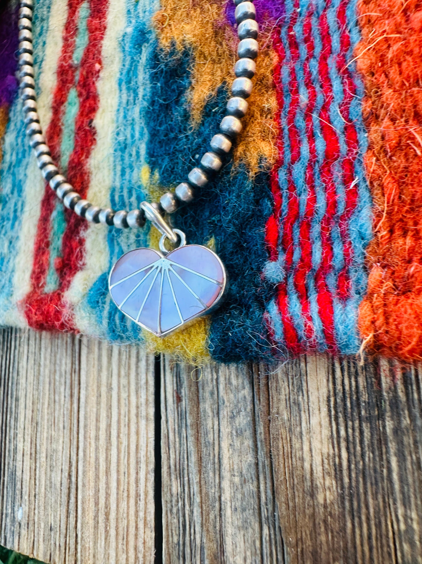 Handcrafted Sterling Silver and Mother of Pearl Inlay Heart Pendant