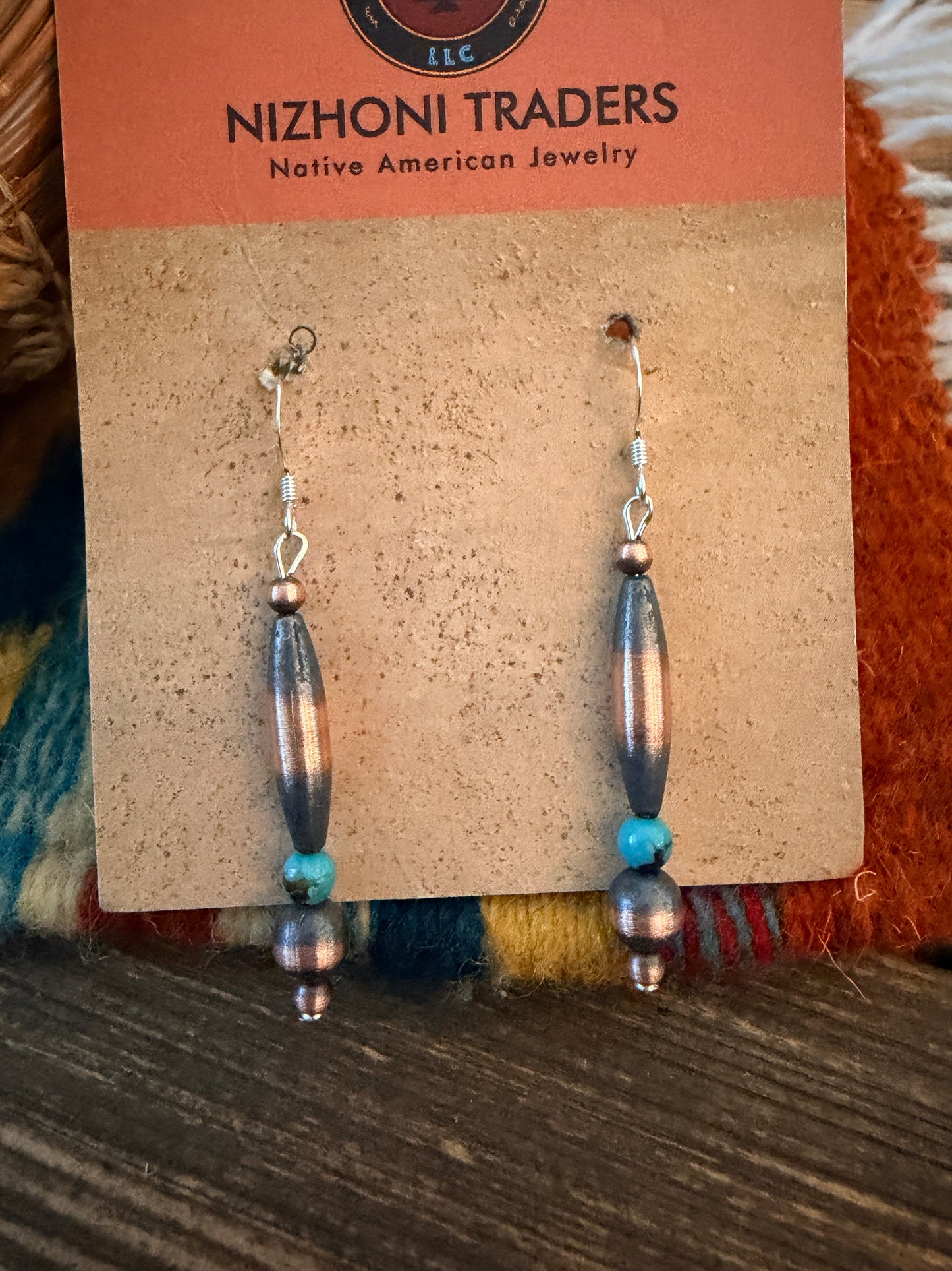 Handcrafted Copper & Turquoise Beaded Dangle Earrings
