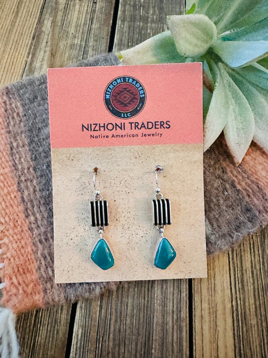 Handcrafted Sterling Silver & Carico Lake Turquoise Dangle Earrings