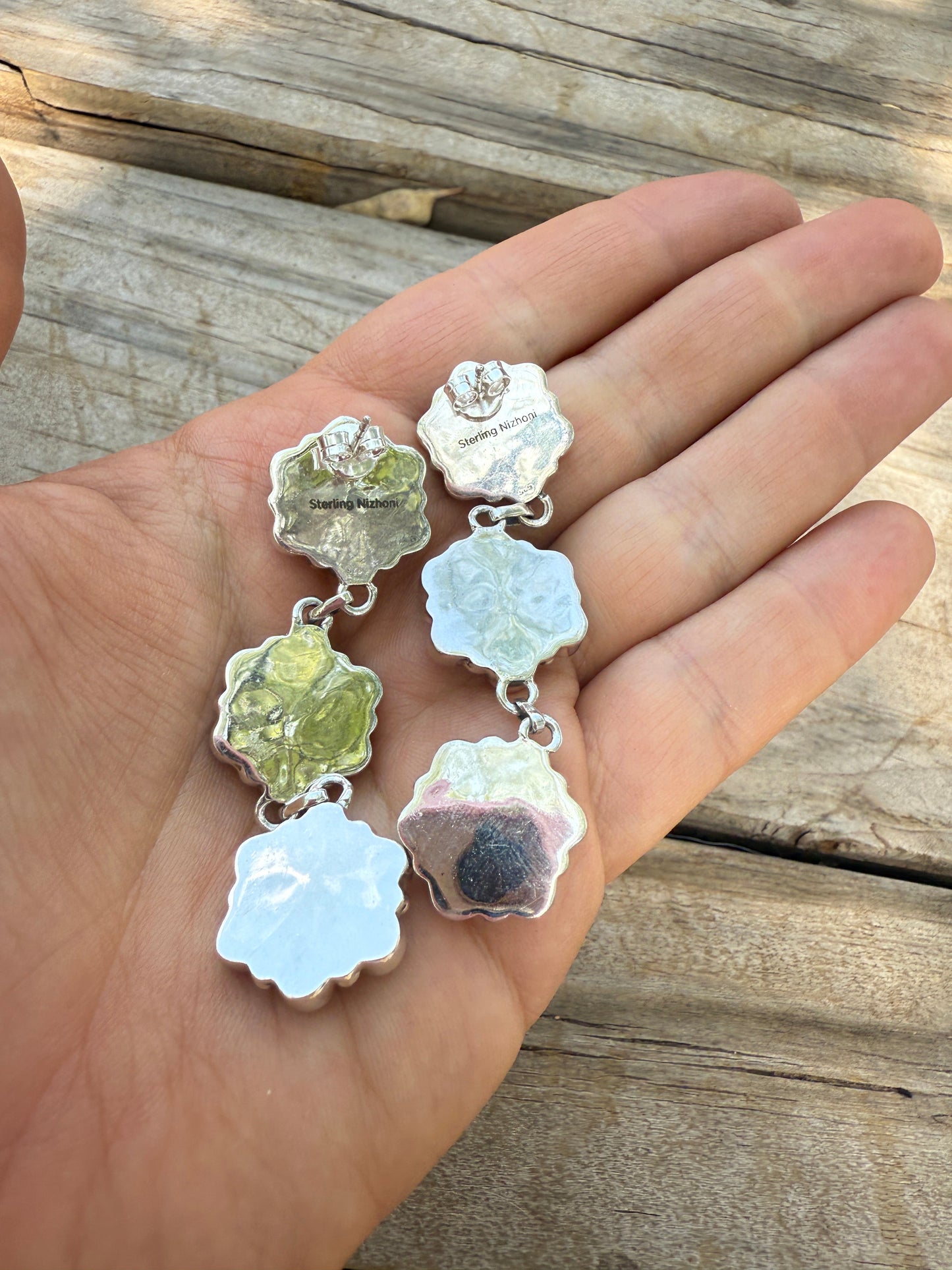 Handmade White Buffalo & Sterling Silver Post Dangle Earrings