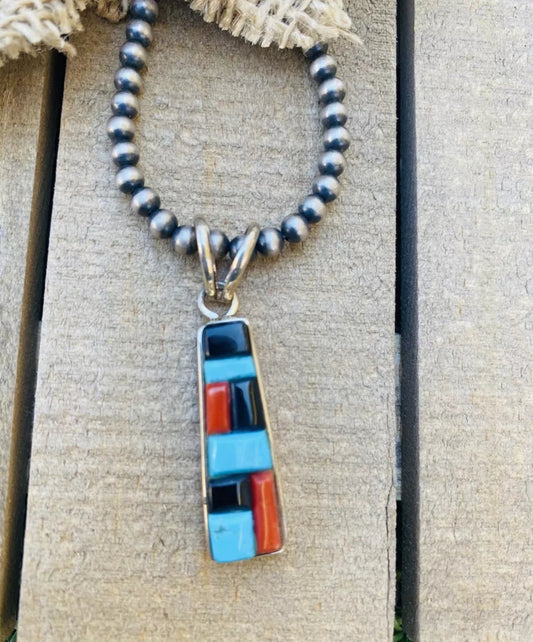 Handcrafted Multi Stone & Sterling Silver Inlay Pendant