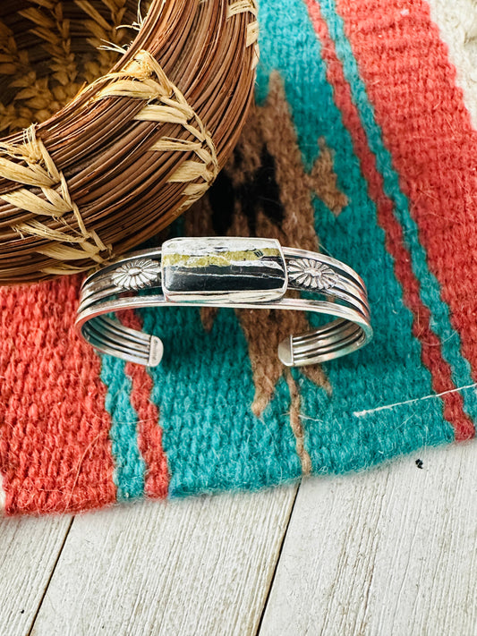 Handcrafted White Buffalo & Sterling Silver Cuff Bracelet