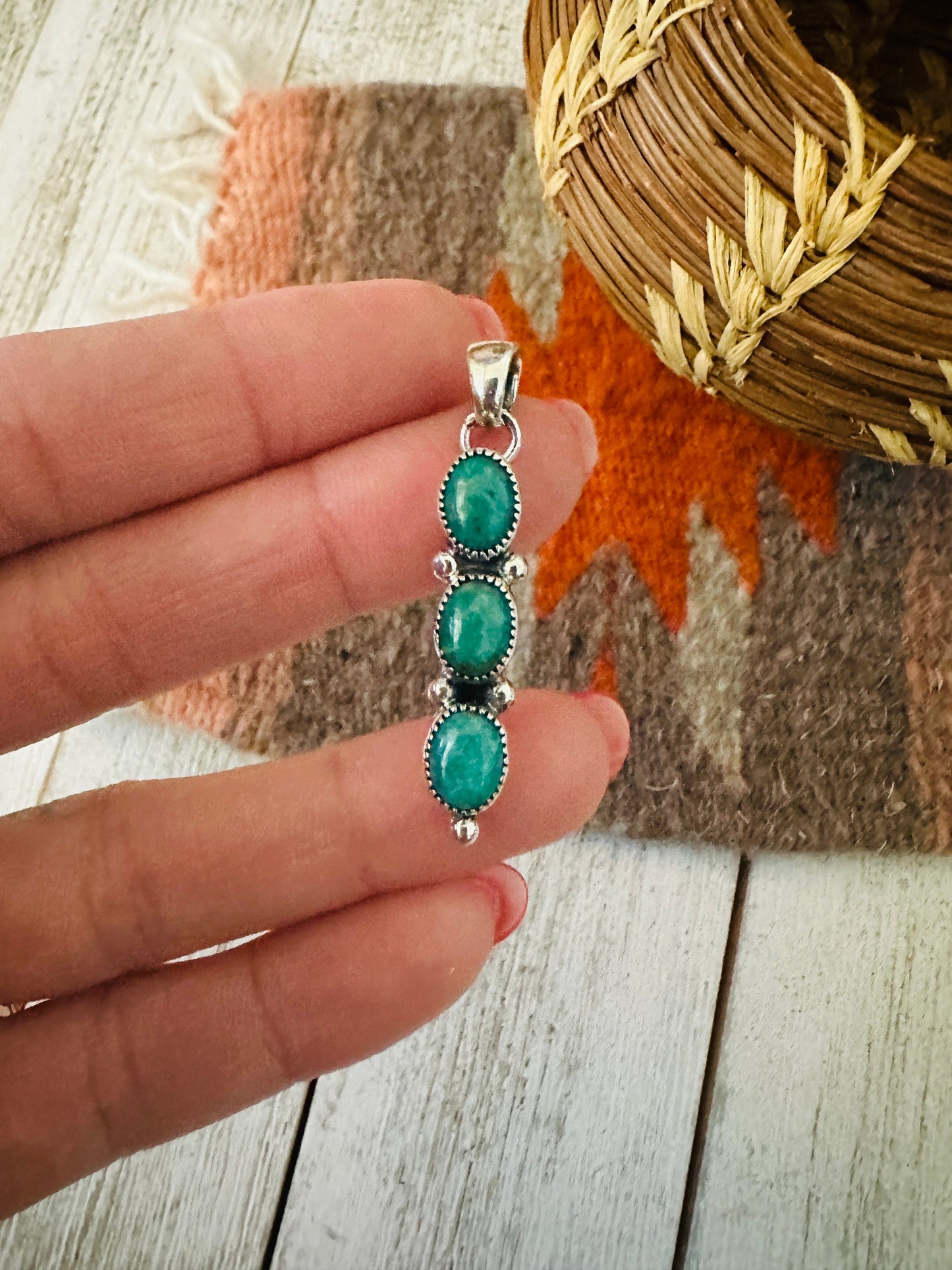 Navajo Turquoise & Sterling Silver Triple Stone Pendant