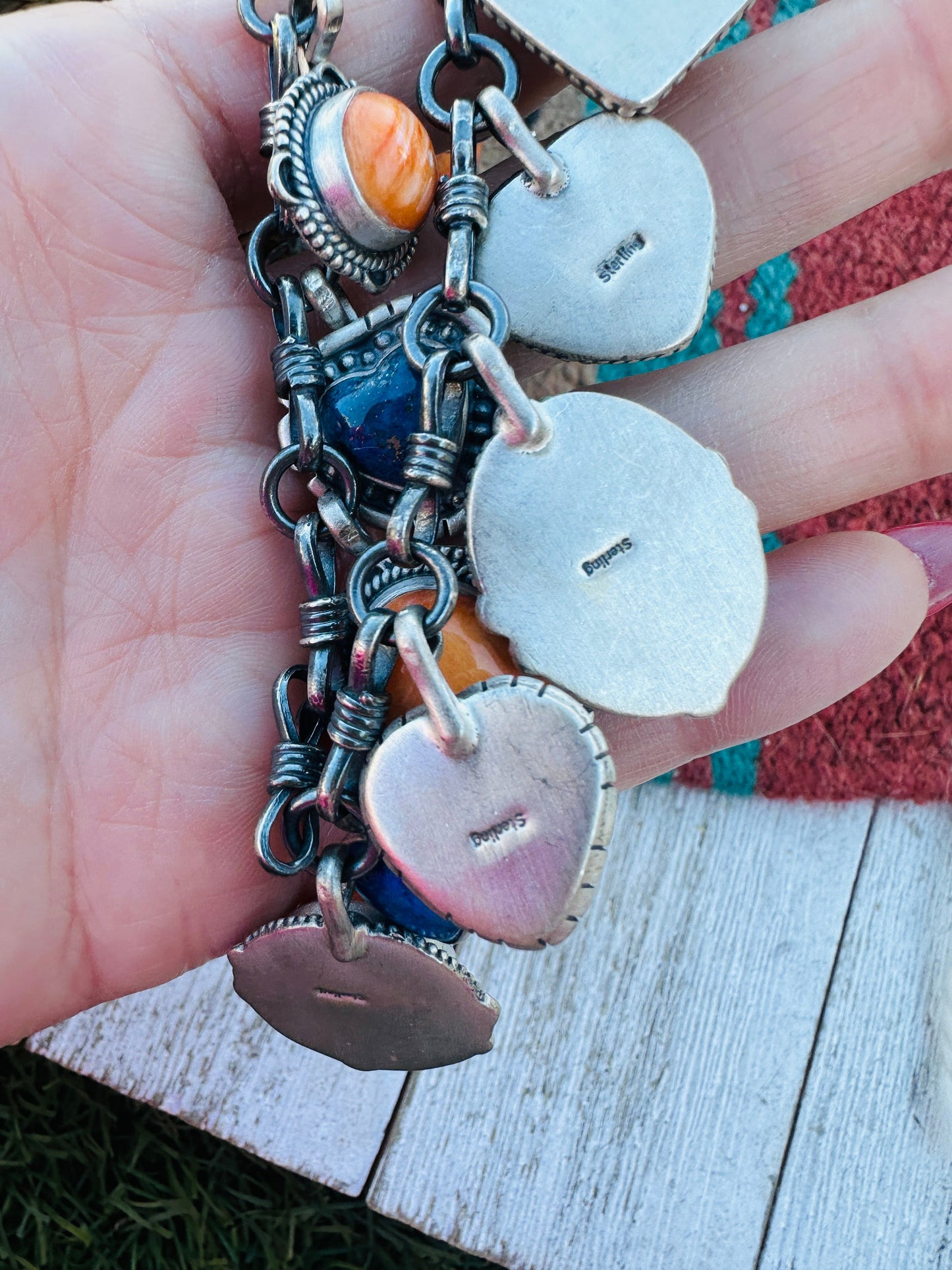 Handcrafted Orange Spiny, Lapis & Sterling Silver Heart Necklace