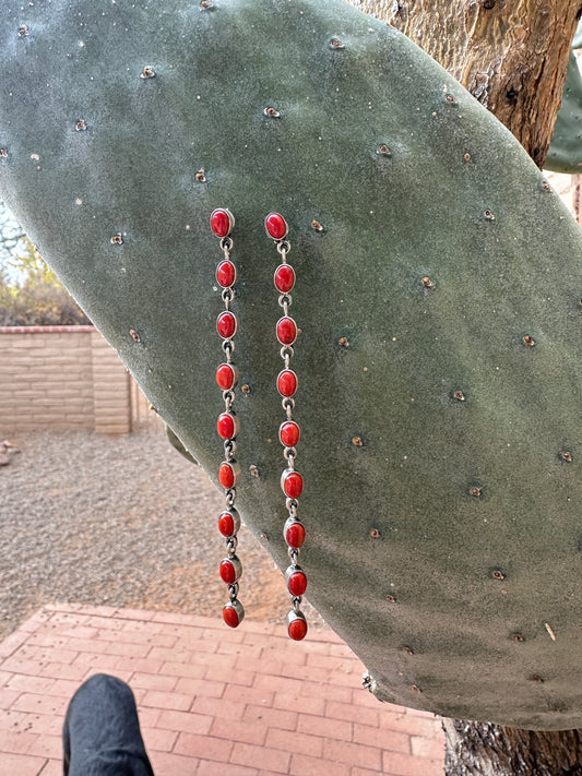 Cassidy Collection Handmade Natural Coral and Sterling Silver Dangles 9 stone