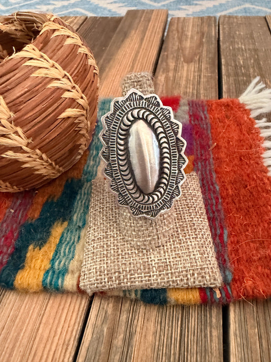 Handcrafted Sterling Silver Adjustable Concho Ring by Leander Tahe