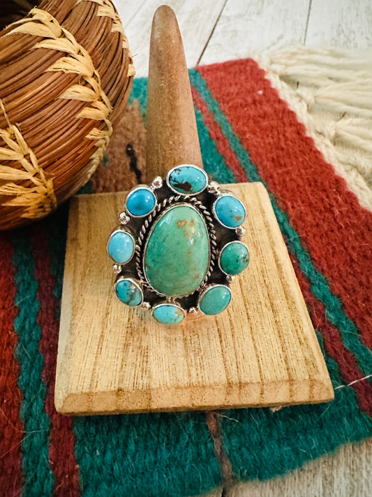 Handcrafted Sterling Silver & Turquoise Cluster Adjustable Ring