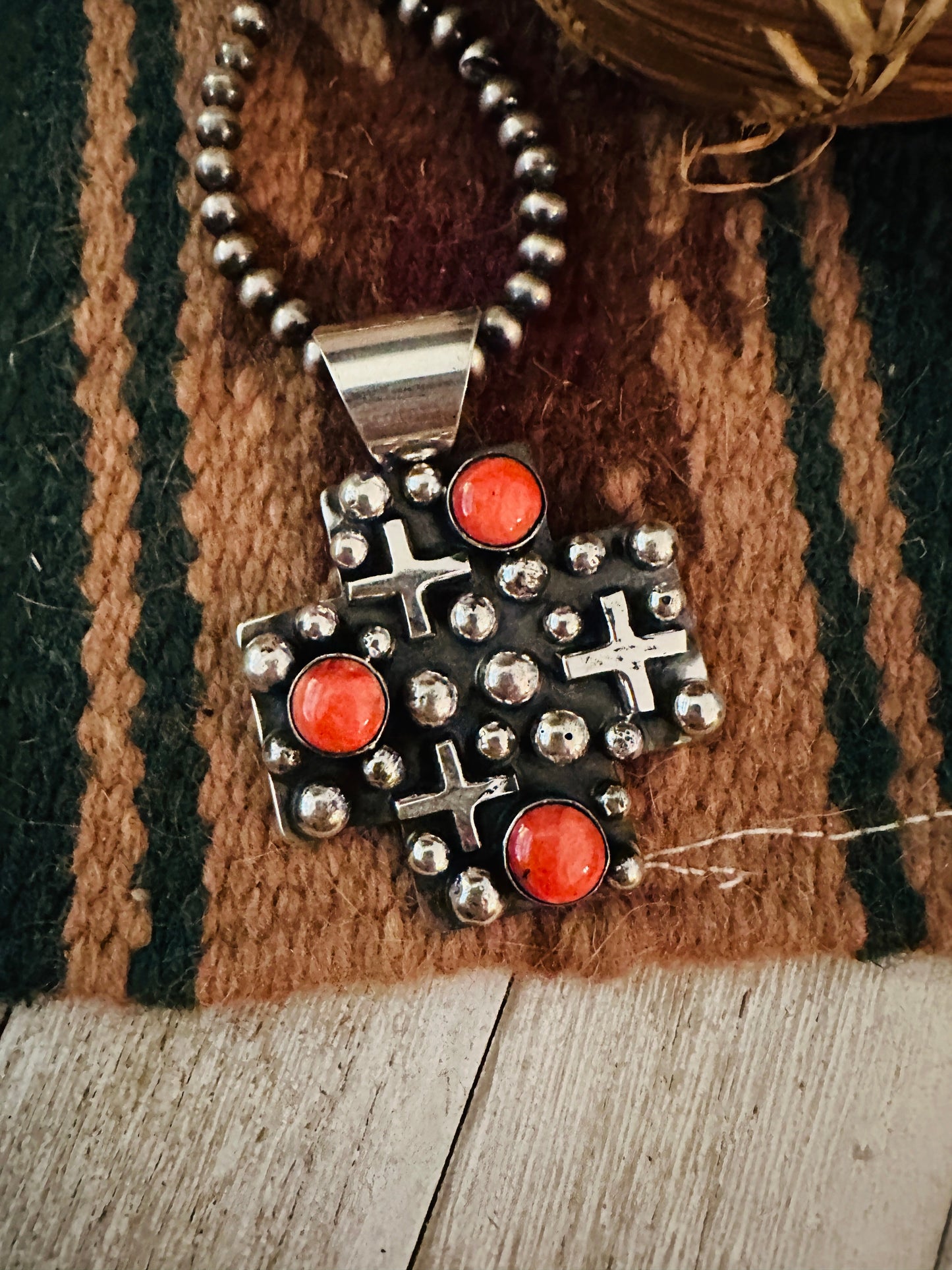 Handcrafted Spiny & Sterling Silver Cross Pendant by Chimney Butte