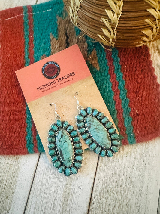 Handcrafted Sterling Silver & Turquoise Cluster Dangle Earrings