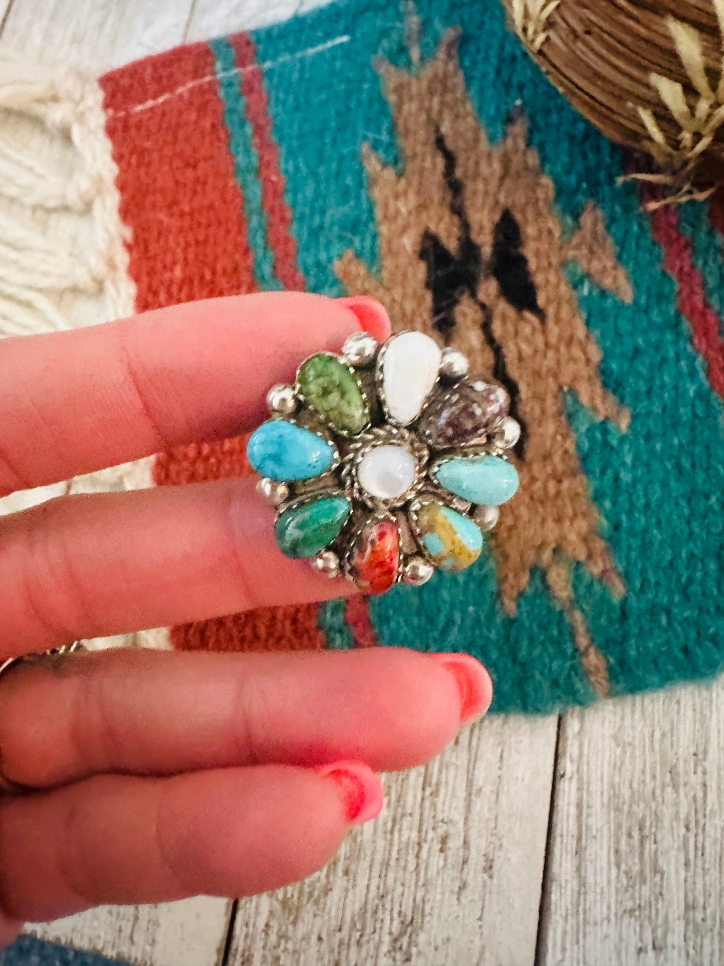 Handcrafted Multi Stone & Sterling Silver Cluster Brooch/ Pendant