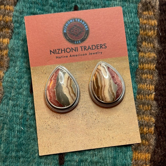 Handcrafted Sterling Silver & Rhodochrosite Stone Post Earrings