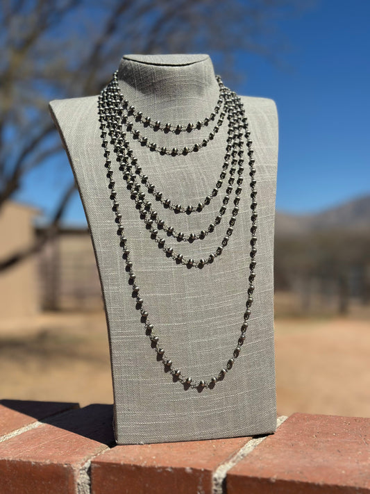 Handcrafted Sterling Silver 6mm Rosary Beaded Necklaces 144"