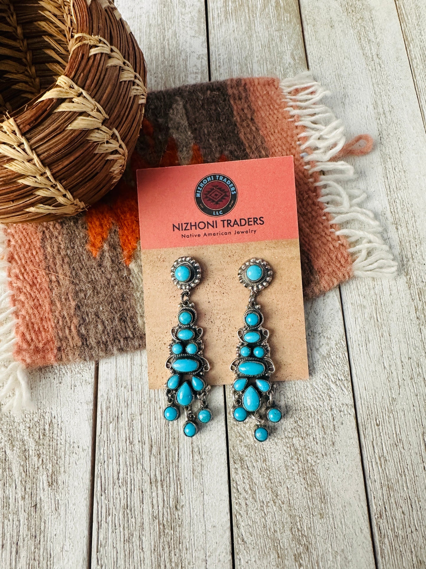 Handcrafted Sterling Silver & Sleeping Beauty Turquoise Cluster Dangle Earrings