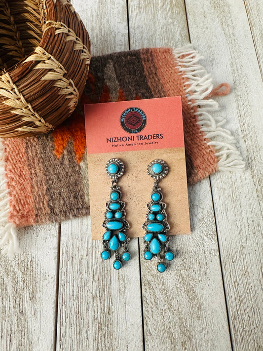 Handcrafted Sterling Silver & Sleeping Beauty Turquoise Cluster Dangle Earrings