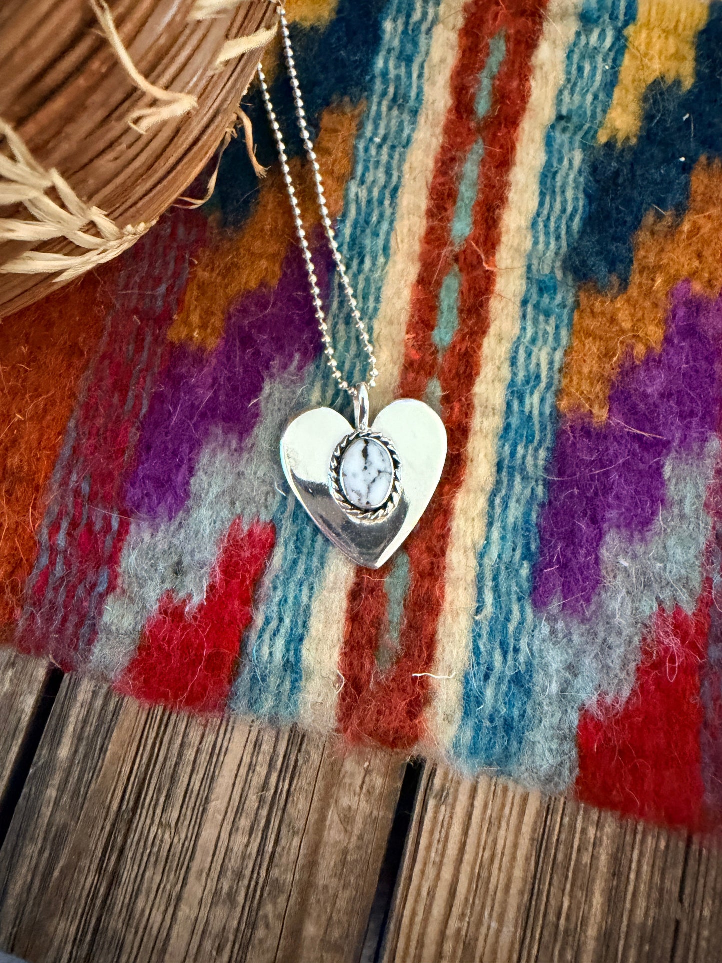 Handcrafted Sterling Silver & White Buffalo Heart Pendant by Joseph Martinez