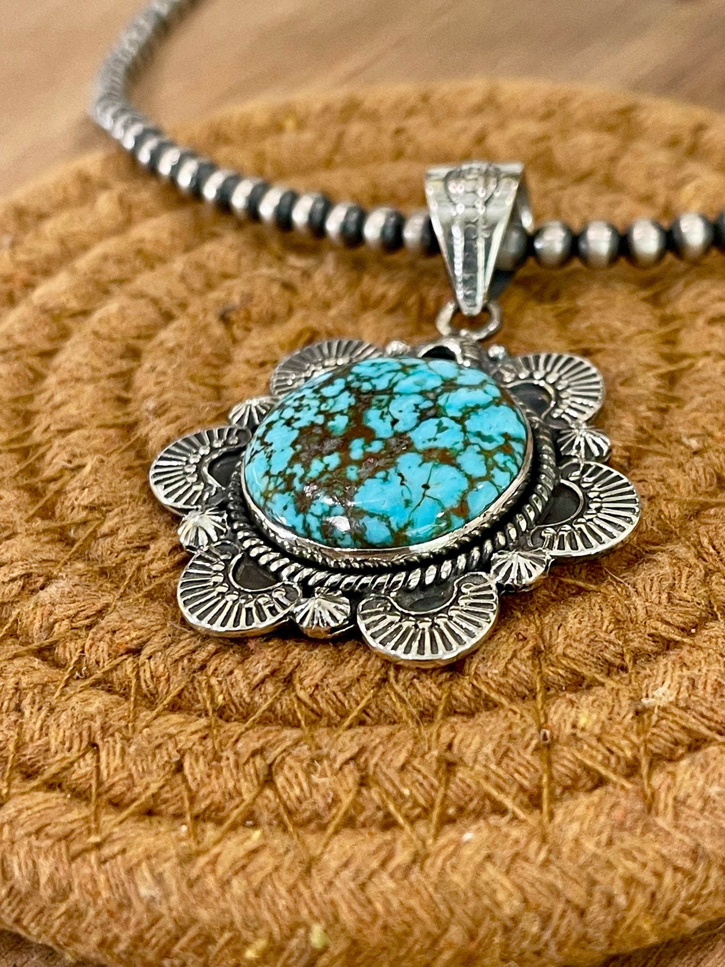 Handcrafted Sterling Silver & Number 8 Turquoise Pendant