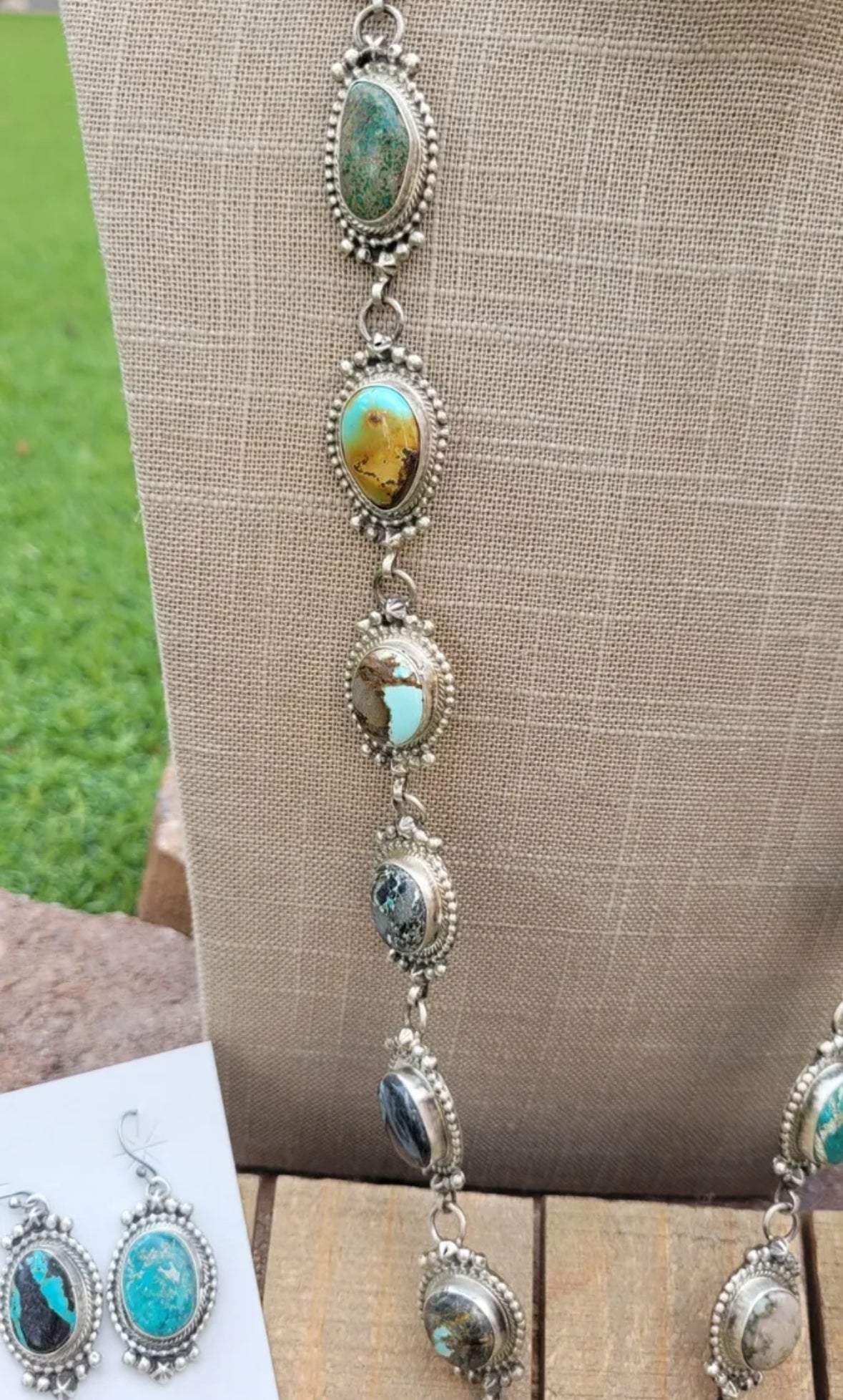 Handcrafted Sterling Silver & Multi Turquoise Lariat Necklace Set by Kee Johnson
