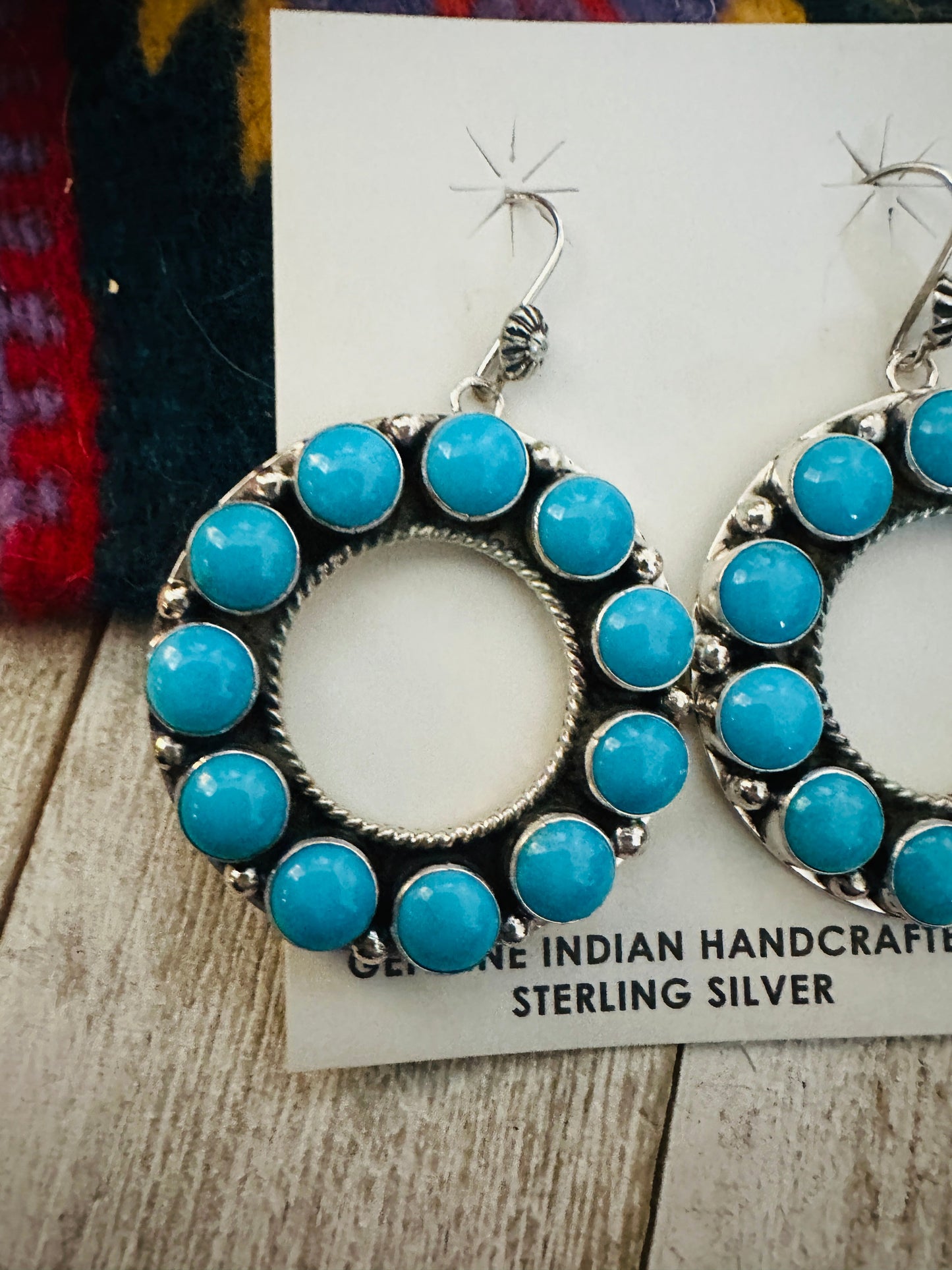 Handcrafted  Sterling Silver & Sleeping Beauty Turquoise Cluster Dangle Earrings