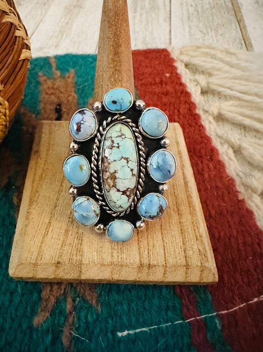 Handcrafted Sterling Silver & Golden Hills Turquoise Cluster Adjustable Ring