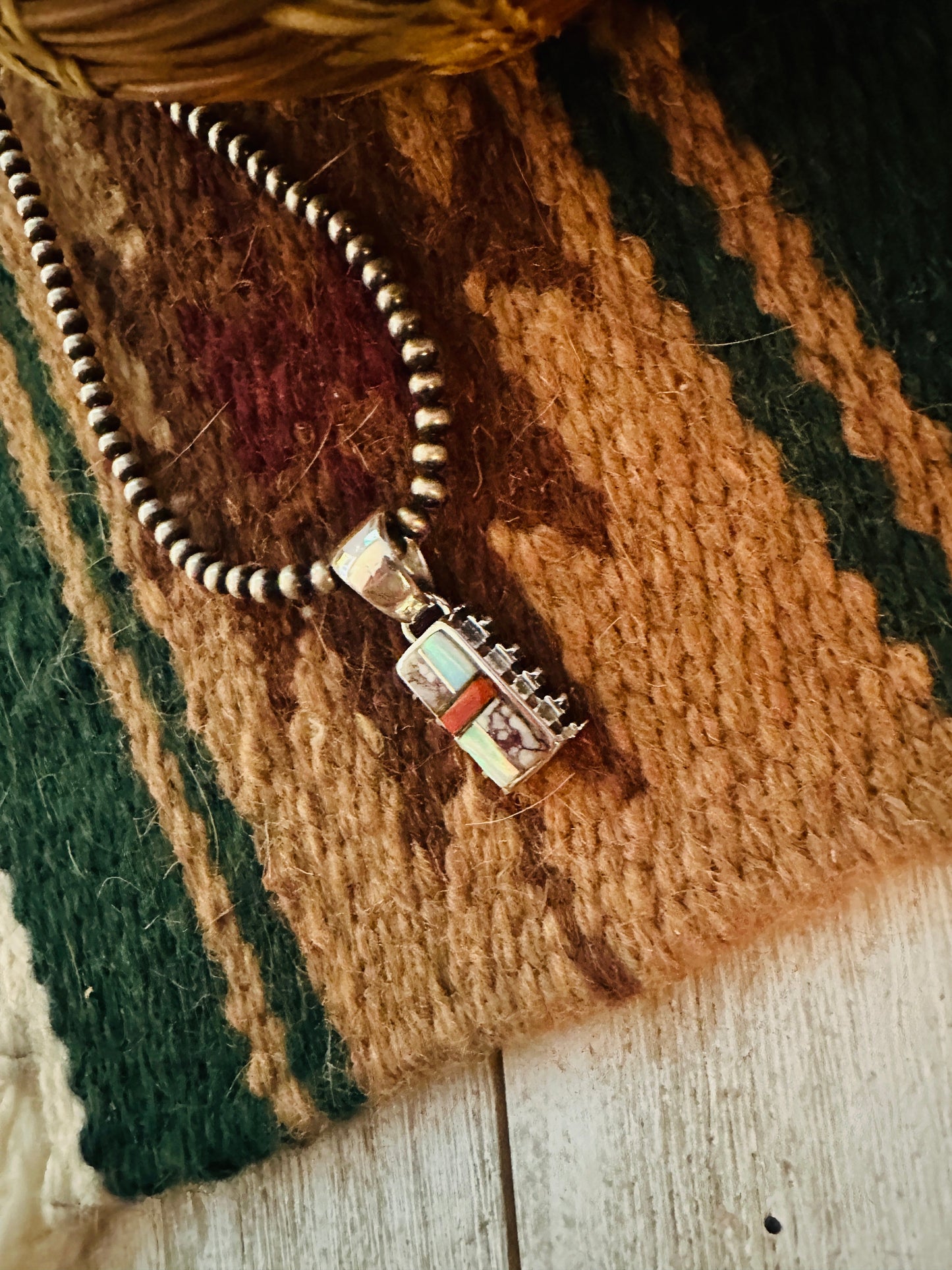Handcrafted Multi Stone & Sterling Silver Inlay Pendant